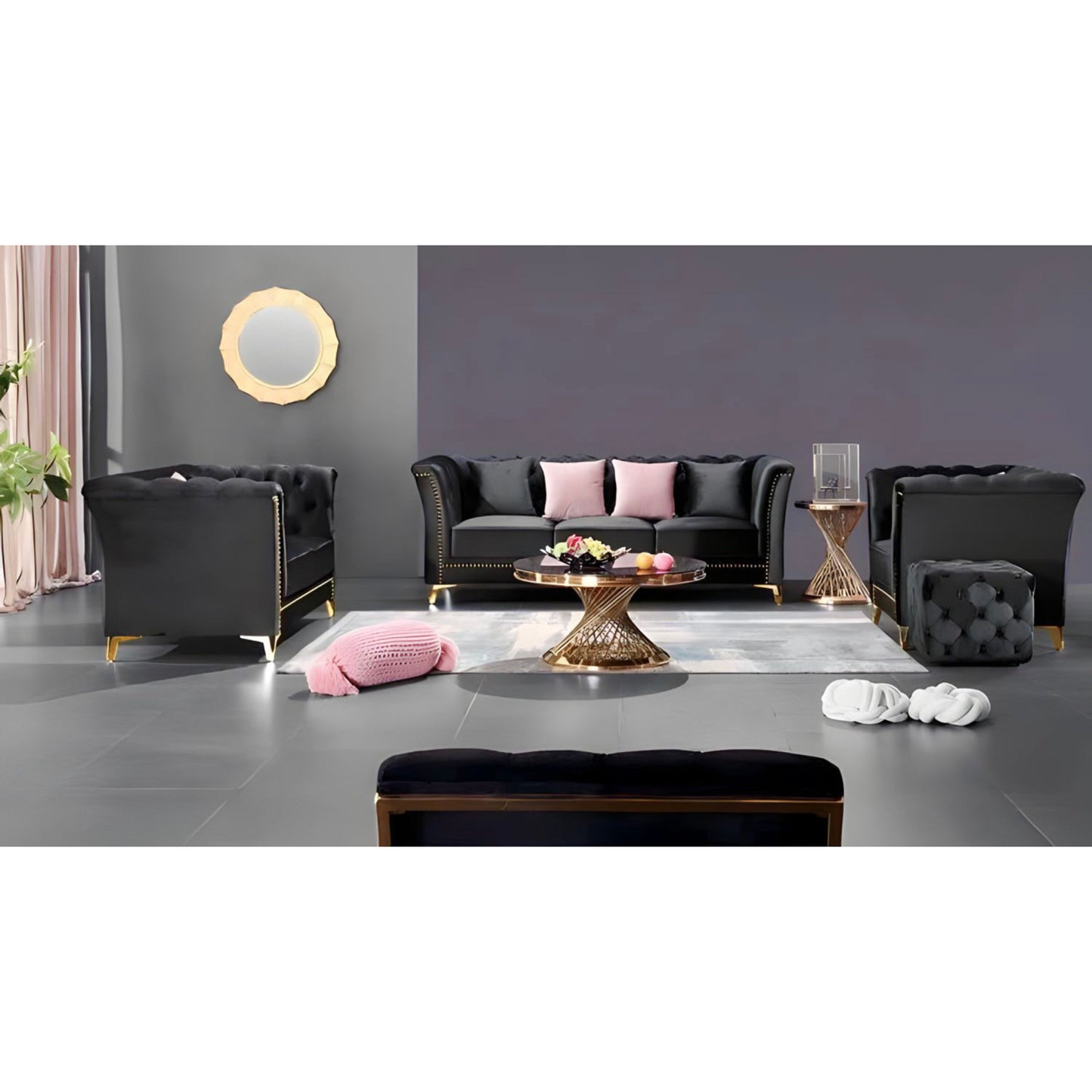 Matama Sofa Sets in Luxury Black Velvet