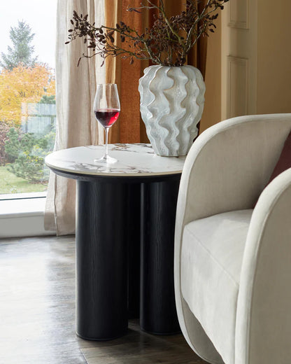 Lena White Calacatta Ceramic Side Table