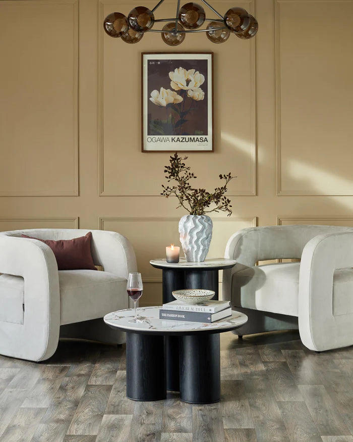 Lena White Calacatta Ceramic Side Table