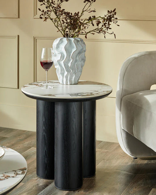 Lena White Calacatta Ceramic Side Table