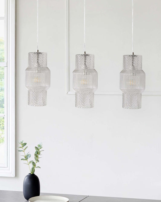 Leo Clear Glass 3 Light Chrome Bar Pendant