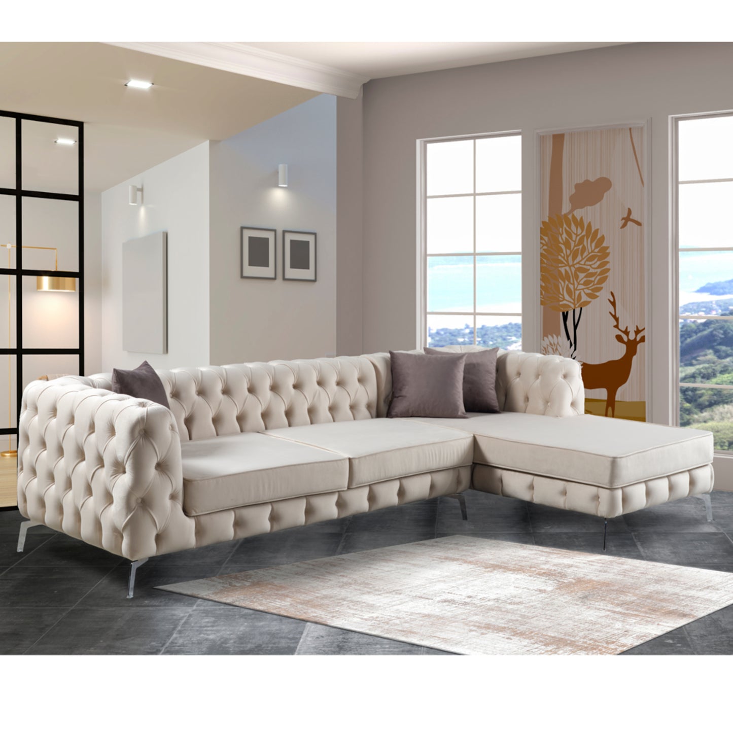 Shendi Chesterfield Cream Corner Sofa
