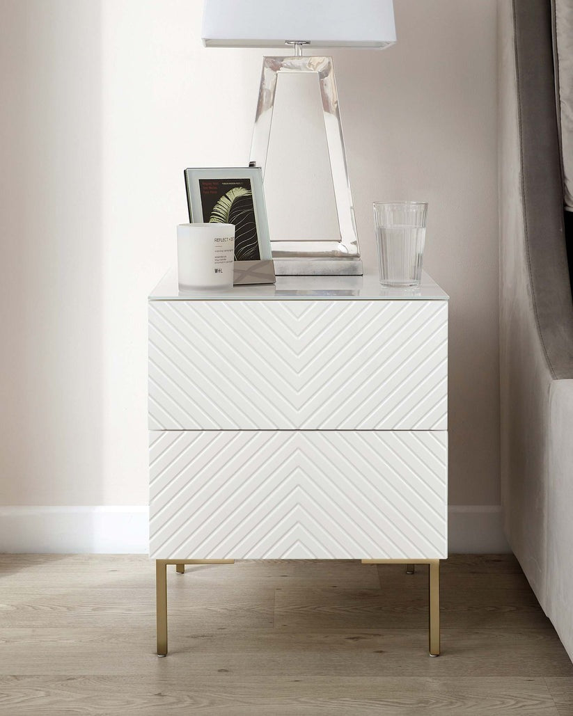 Noah White And Brass 2 Drawer Bedside Table
