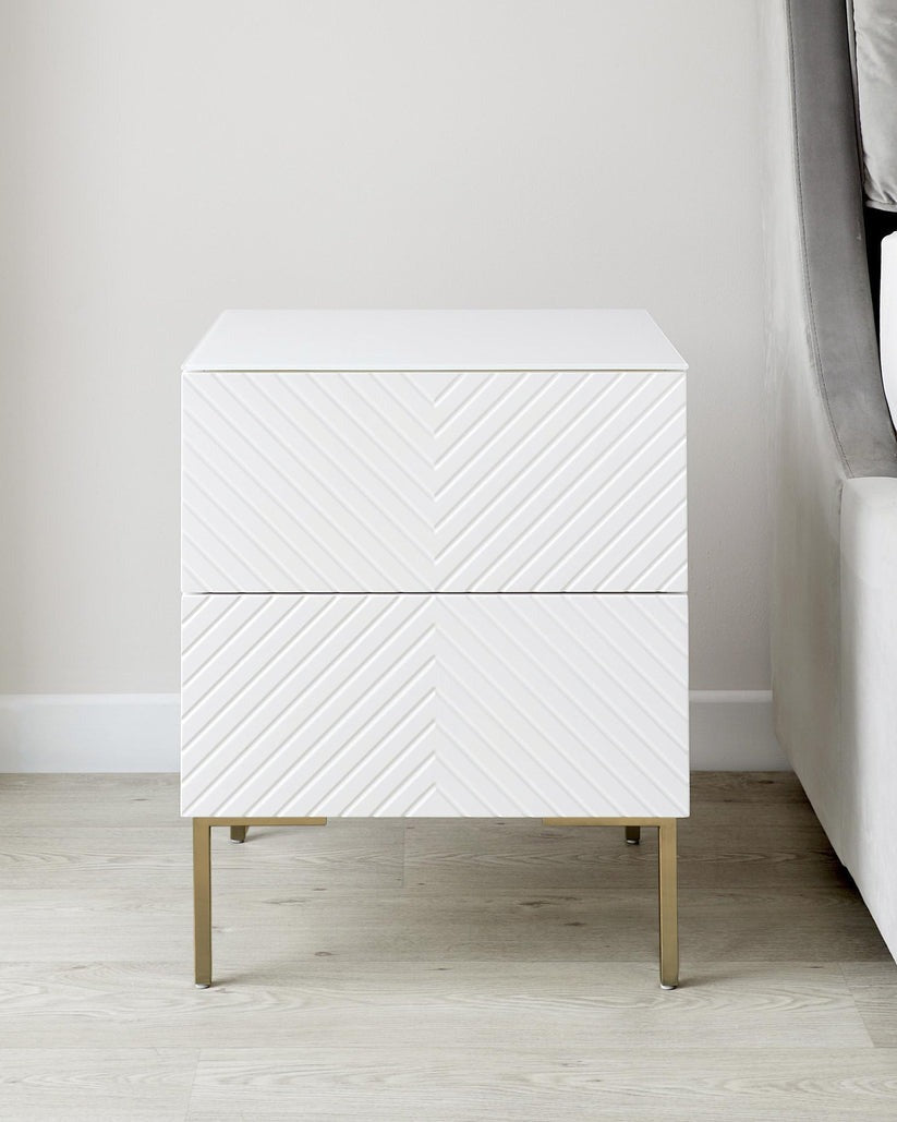 Noah White And Brass 2 Drawer Bedside Table
