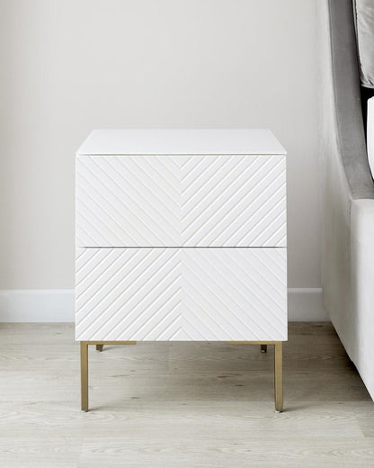 Noah White And Brass 2 Drawer Bedside Table