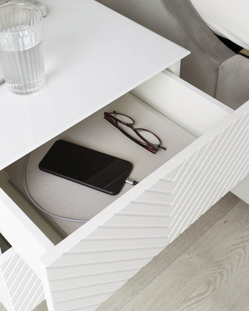 Noah White And Brass 2 Drawer Bedside Table
