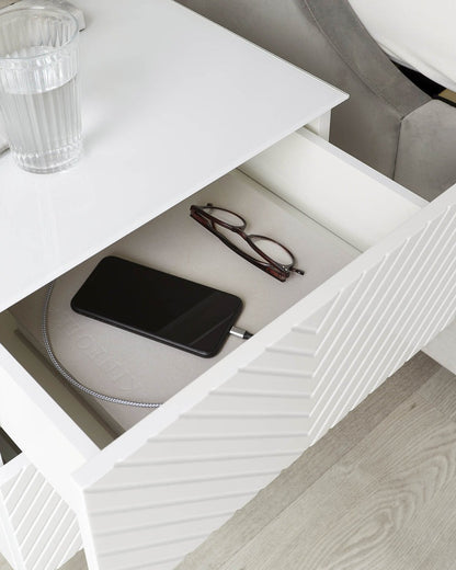 Noah White And Brass 2 Drawer Bedside Table