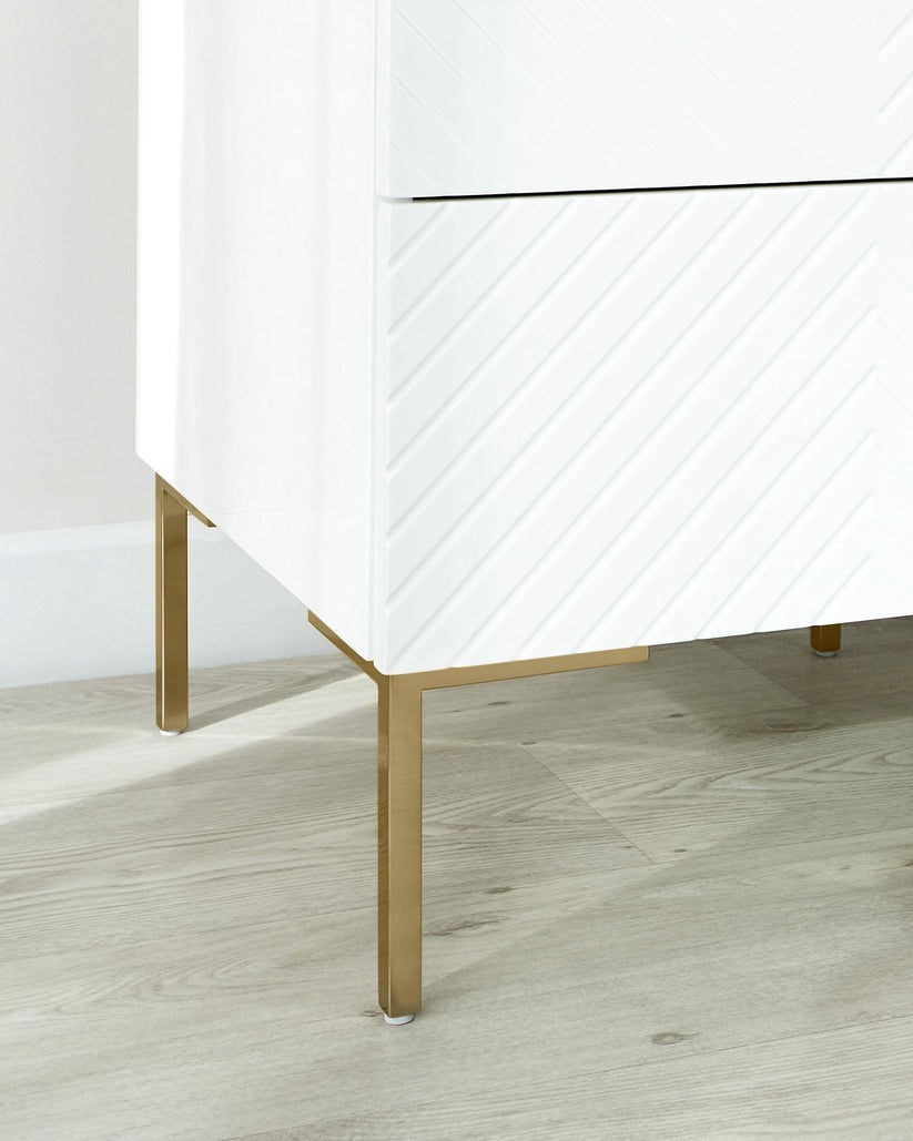 Noah White And Brass 2 Drawer Bedside Table