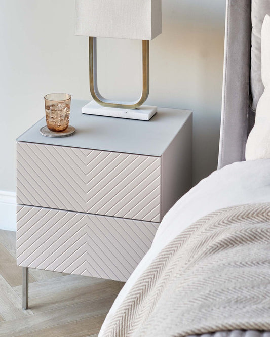 Noah White And Brass 2 Drawer Bedside Table