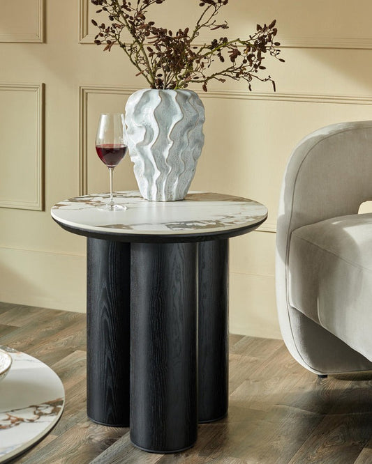 Lena White Calacatta Ceramic Side Table