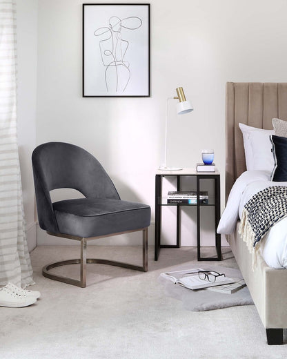 Clover Cantilever Dark Blue Velvet Accent Chair