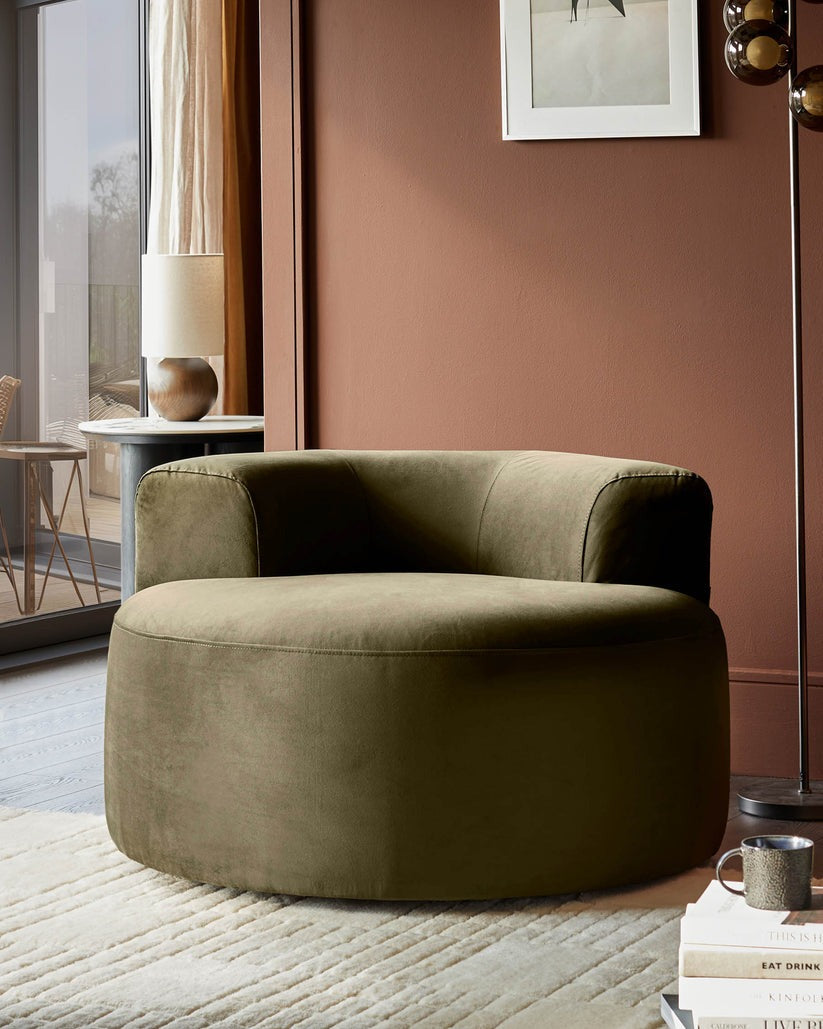 Gianna Olive Green Velvet Swivel Armchair