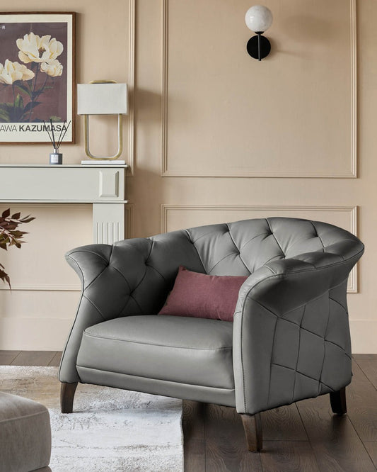 Luxe Modern Leather And Dark Wood Leg Armchair