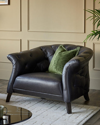 Luxe Modern Leather And Dark Wood Leg Armchair