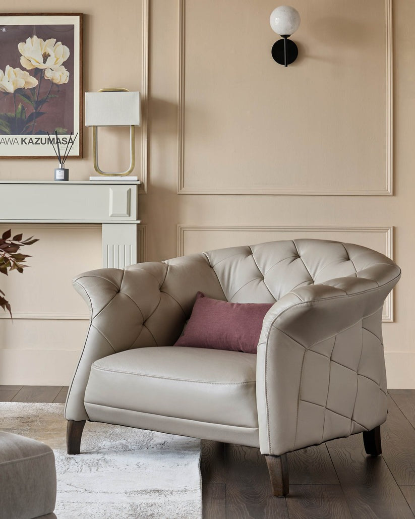 Luxe Modern Leather And Dark Wood Leg Armchair