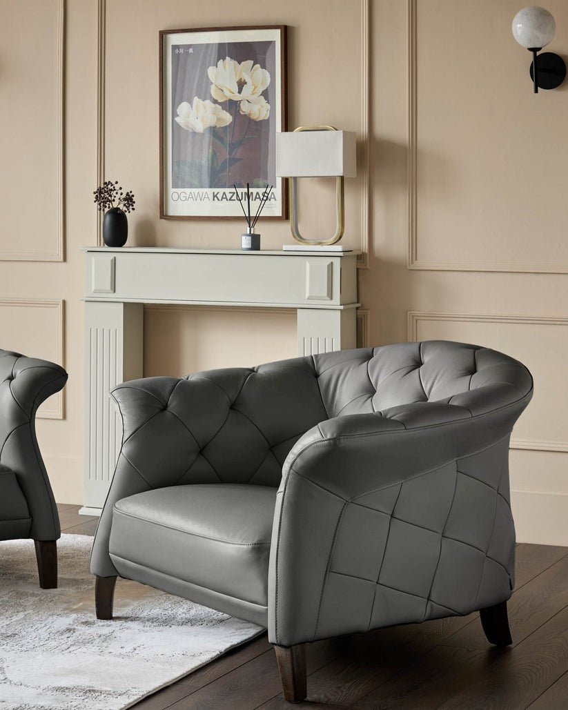 Luxe Modern Leather And Dark Wood Leg Armchair