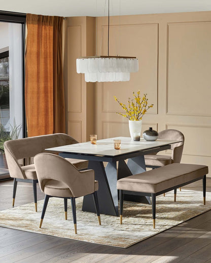 Clover Velvet & Brushed Brass Dining Armchair