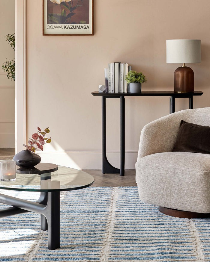 Raine Cream And Blue Eextured Large Rug