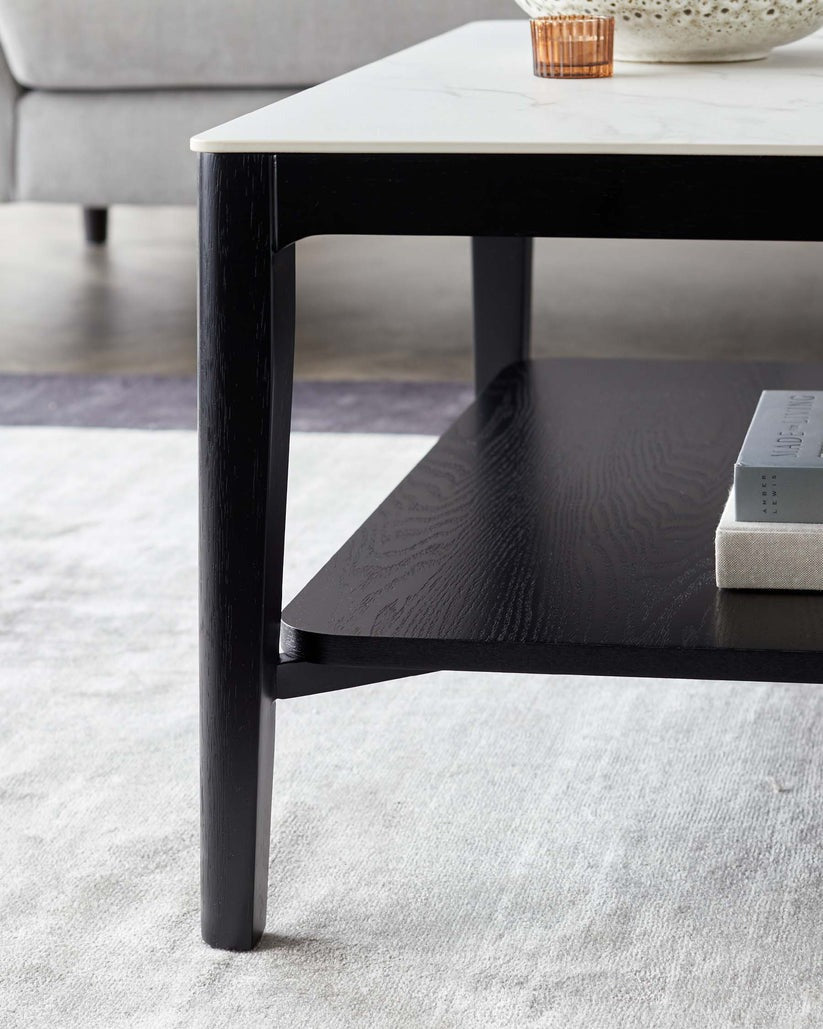Banks White Marbled Ceramic With Black Wood Coffee Table