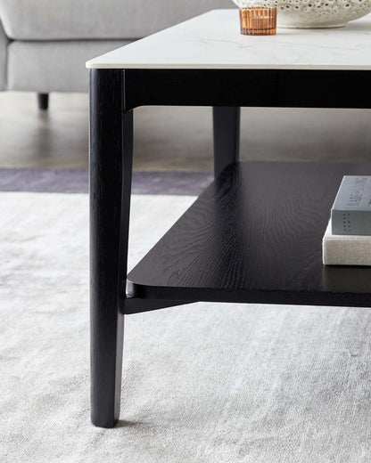 Banks White Marbled Ceramic With Black Wood Coffee Table