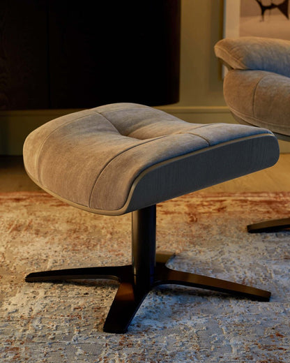 Karma Light Grey Fabric Swivel Recliner Accent Chair & Footstool