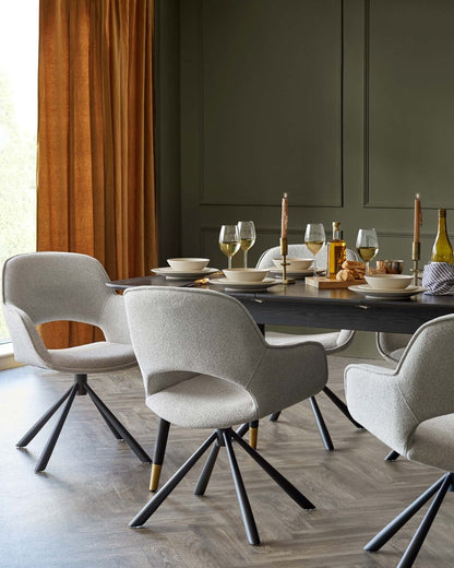 Marlow Swivel Black Metal Dining Chairs Boucle - 2 Set