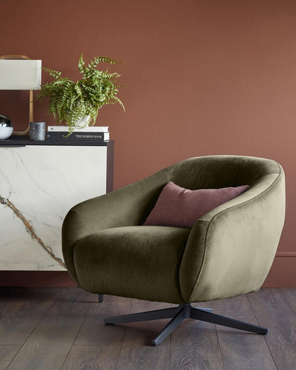 Soren Olive Green Velvet Swivel Accent Chair