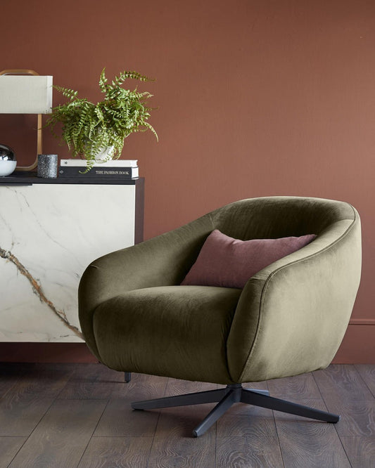 Soren Olive Green Velvet Swivel Accent Chair