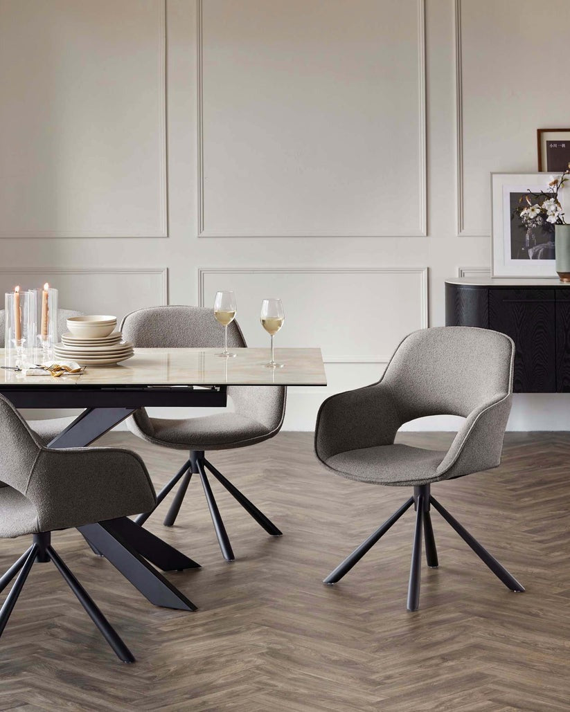 Marlow Swivel Black Metal Dining Chairs Boucle - 2 Set