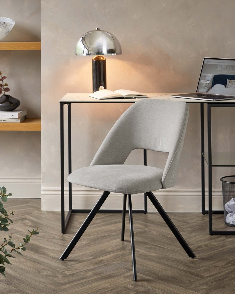 Lottie Mid Grey Soft Weave Swivel Black Metal Chair