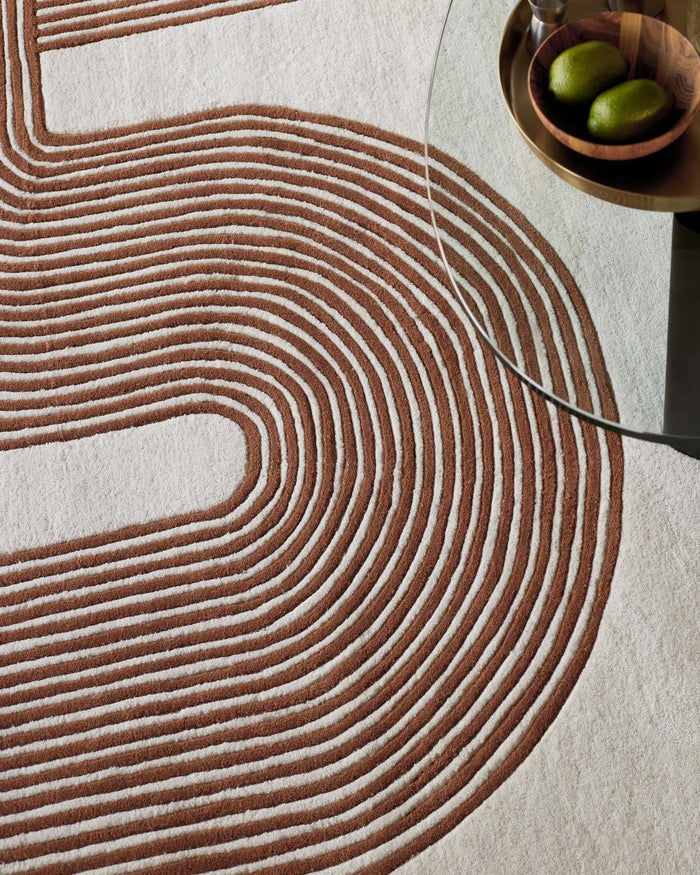 Abstract Lines Rust and Cream Wool Large Rug