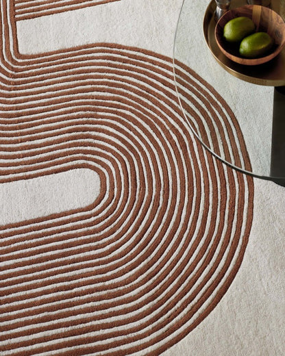 Abstract Lines Rust and Cream Wool Large Rug