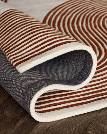 Abstract Lines Rust and Cream Wool Large Rug