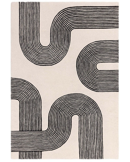 Abstract Lines Rust and Cream Wool Large Rug