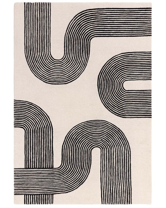 Abstract Lines Rust and Cream Wool Large Rug
