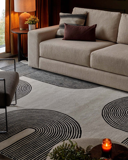 Abstract Lines Rust and Cream Wool Large Rug