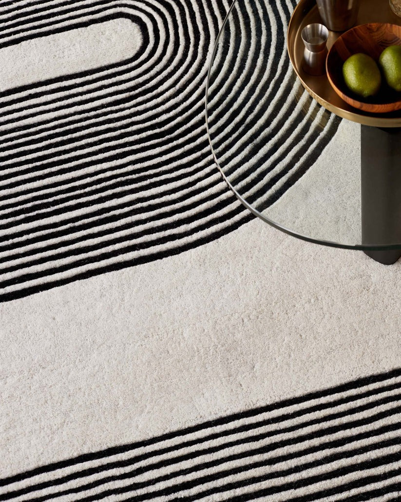 Abstract Lines Rust and Cream Wool Large Rug
