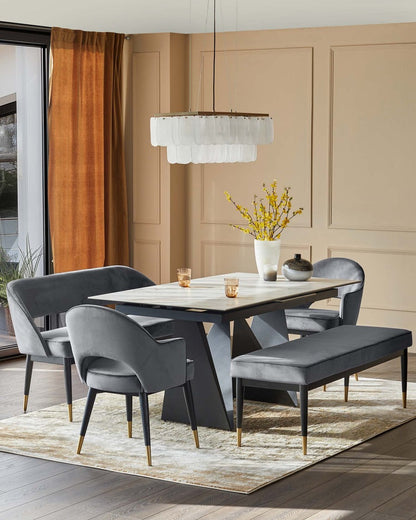 Clover Velvet & Brushed Brass Dining Armchair