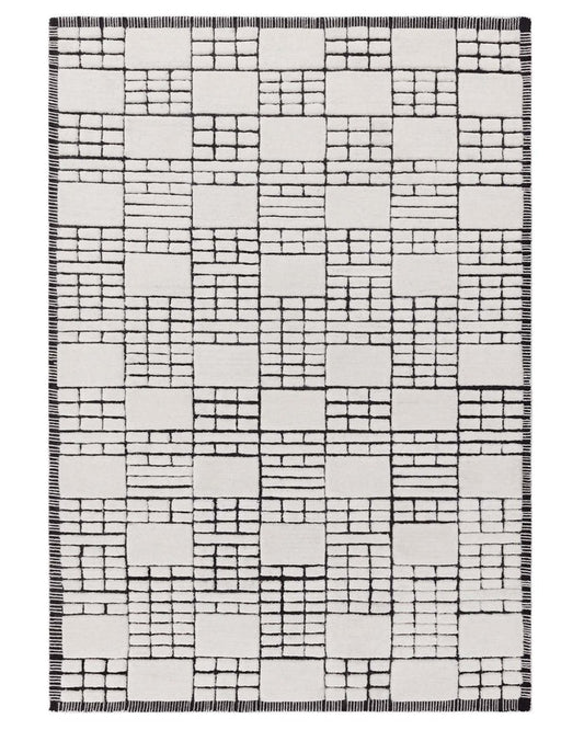 Mosaic Cream and Black Sculpted Wool Large Rug