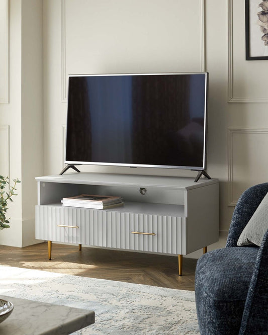 Albury Light Grey Compact TV Unit with Brass