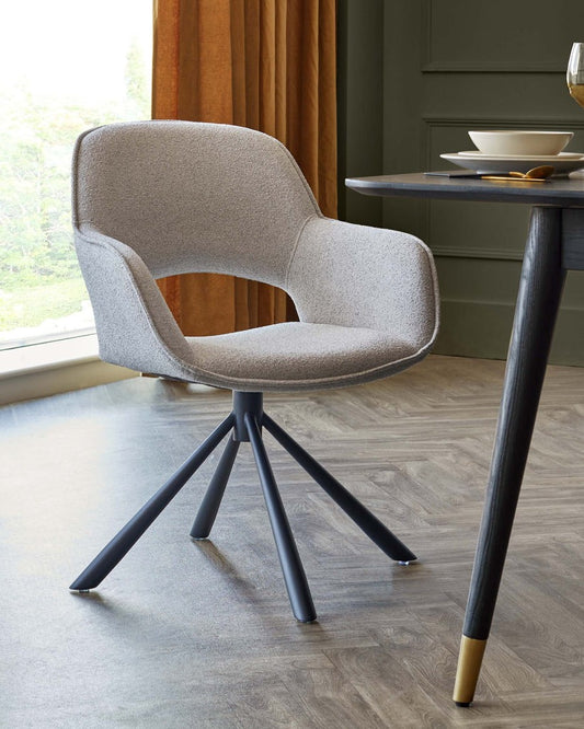Marlow Swivel Black Metal Dining Chairs Boucle - 2 Set