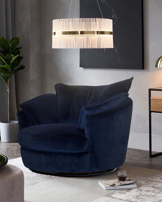 Maddox Dark Navy Velvet Swivel Chair