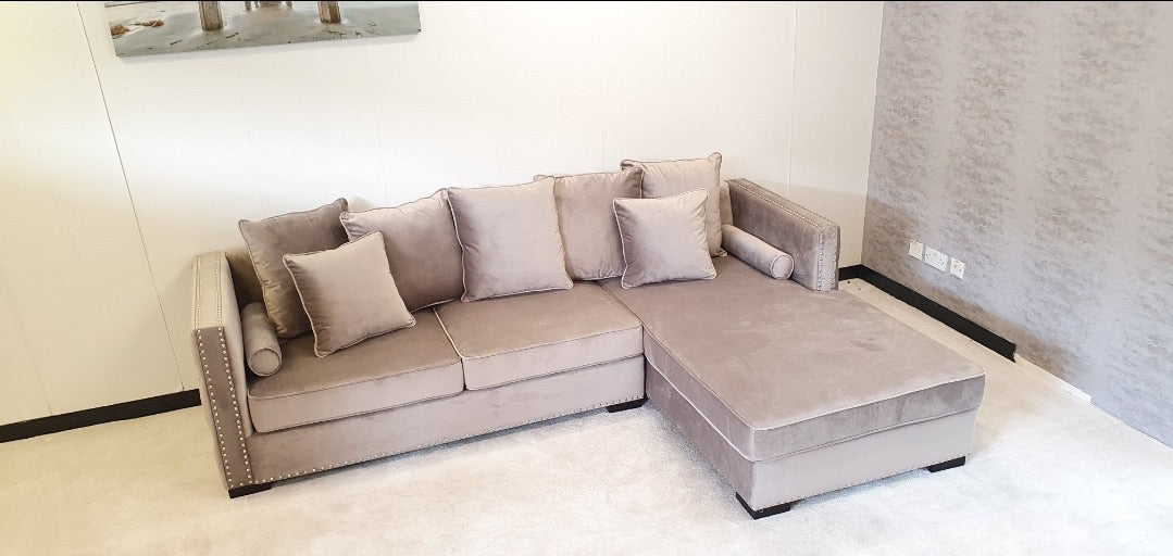 Obeid Corner Settee Suite Sofa in Luxury in Mink Velvet