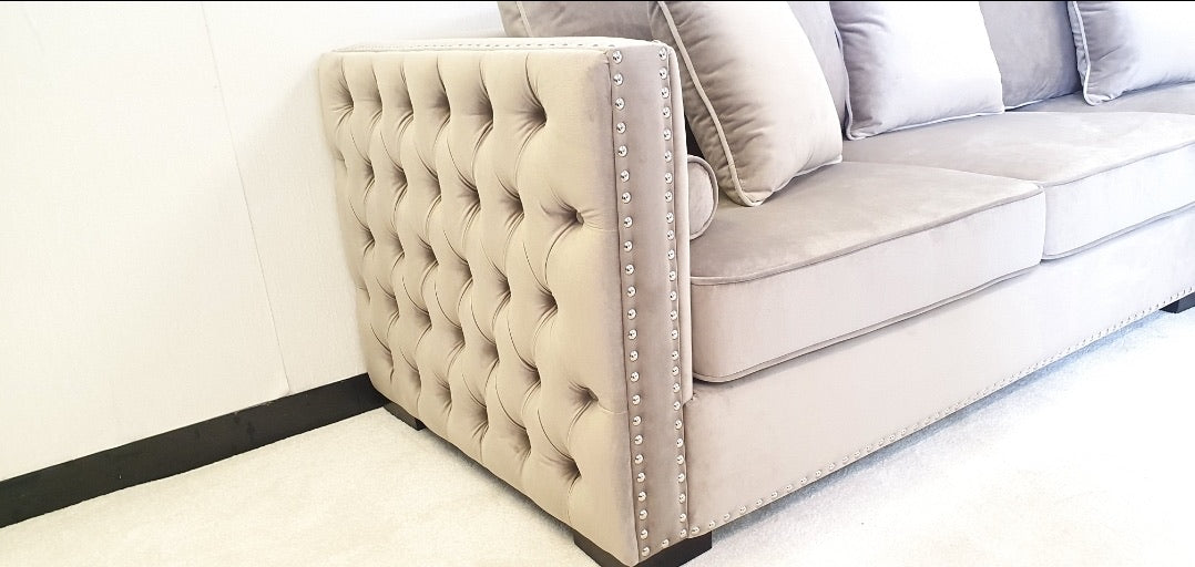 Obeid Corner Settee Suite Sofa in Luxury in Mink Velvet