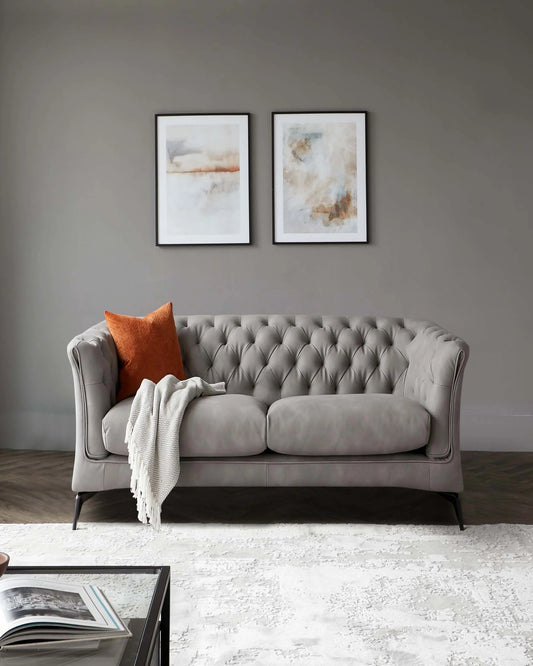 Dax Light Grey Faux Leather 2 Seater Chesterfield Sofa