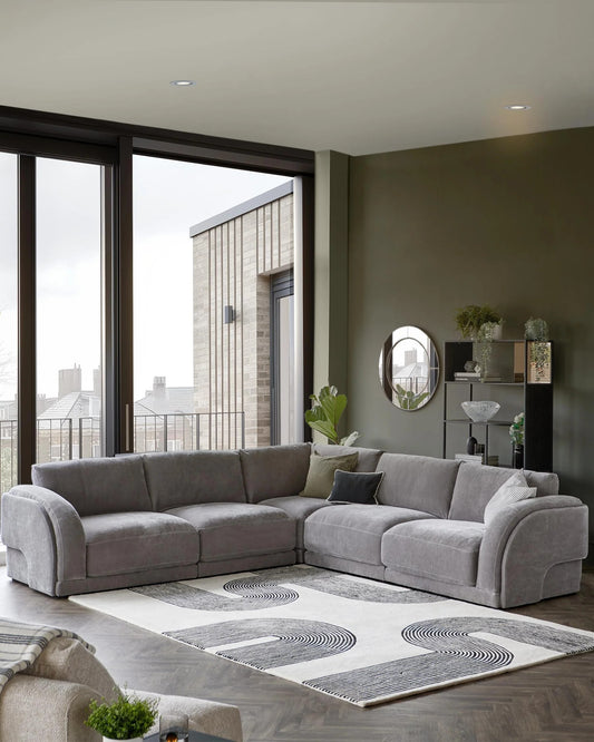 Casey Mid Grey Chenille Fabric Large Corner Sofa