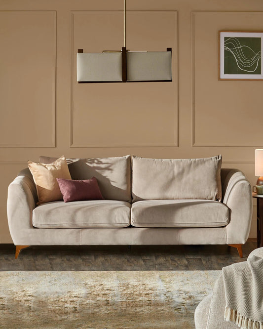 Genevieve Champagne Velvet 2 Seater Sofa with Wooden Leg