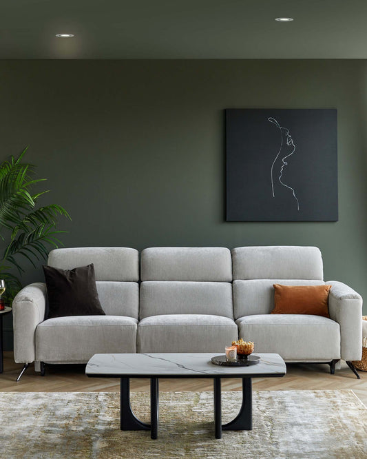 Kenzie Natural Grey Leather Recliner 3-Seater Sofa