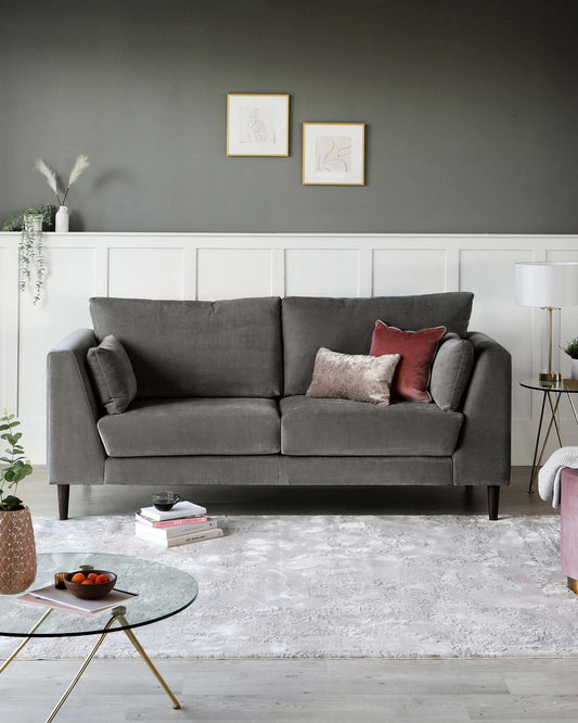 Elsie II Mid Grey Fabric 3 Seater Sofa