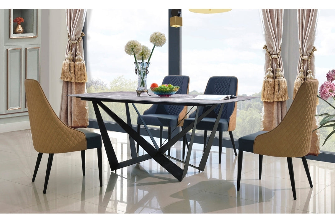 Adelaide Marble Dining Table with Black Metal Frame